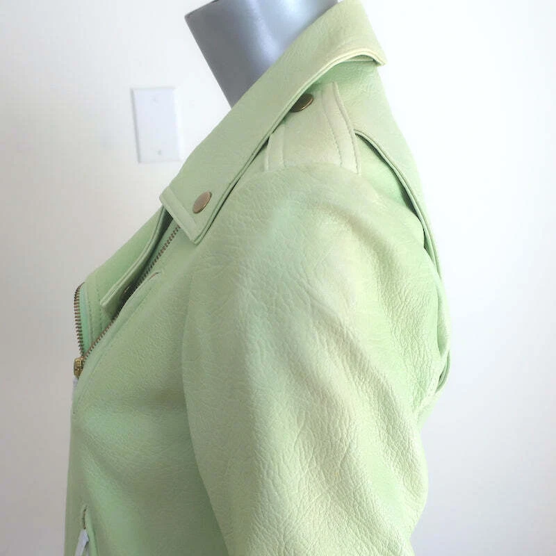 Theory Elenian Leather Motorcycle Jacket Pastel Green Size Medium NEW - Image 3 of 4