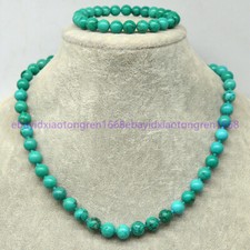 Natural Green Turquoise Round Gemstone 6/8/10mm Beads Necklace 18'' Bracelet Set