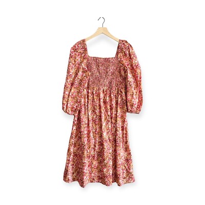J. Crew Smocked Puff Sleeve Midi Dress in Faded Floral, Size Large