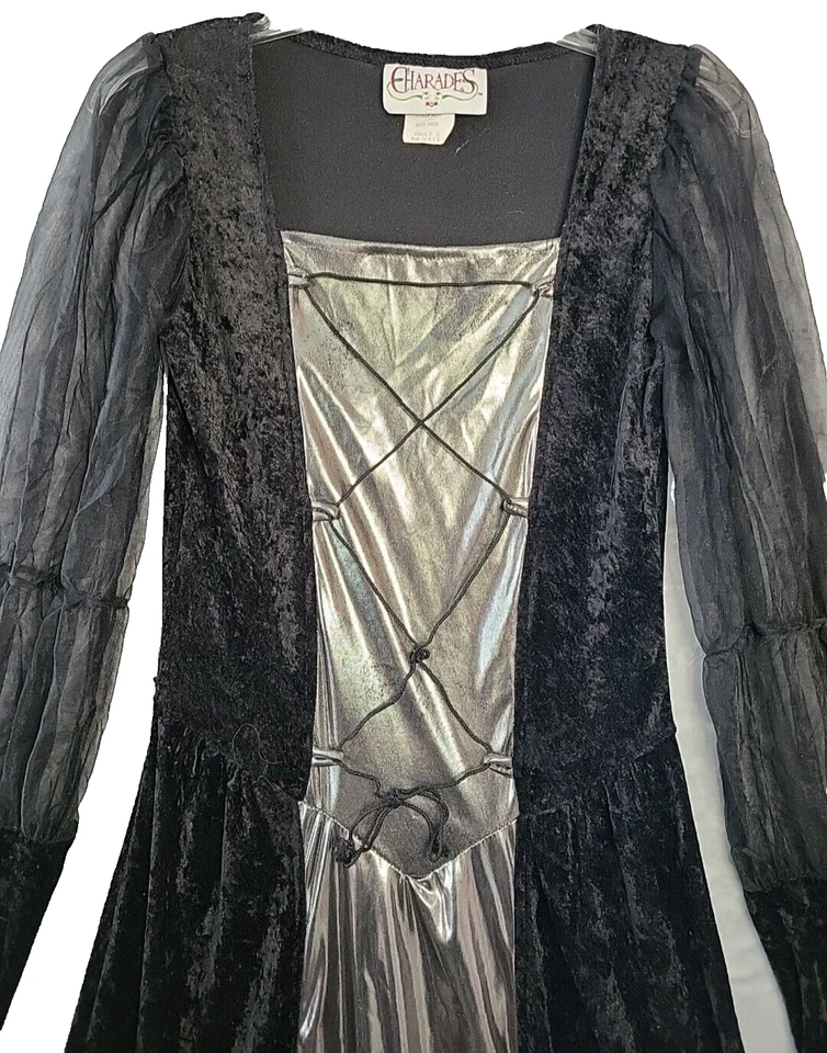Renaissance Costume Dress Black Silver Long Sleeve Halloween Charades Women S - Image 3 of 4