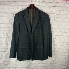 pronto uomo platinum Men's Gray windowpane Plaid wool sports coat Blazer sz 44L