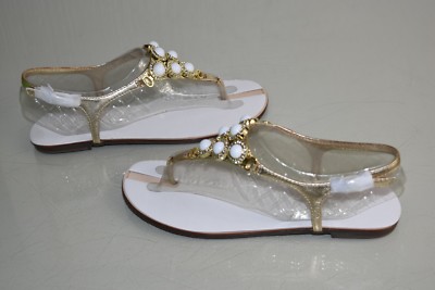 Sandales Lilly Pulitzer 'Beach Club' - Or, Cuir, Perles, Paillettes - Taille 7.5 US - Neuves Avec Boîte