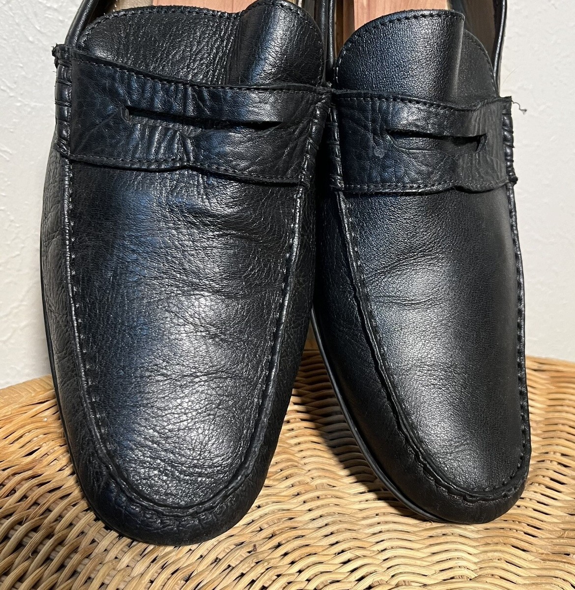 Zelli Mens Black Genuine Leather Slip On Penny Loafer Shoes Size 11 M Formal Zelli Roma Caiman Crocodile Penny Loafers Black  main image 3