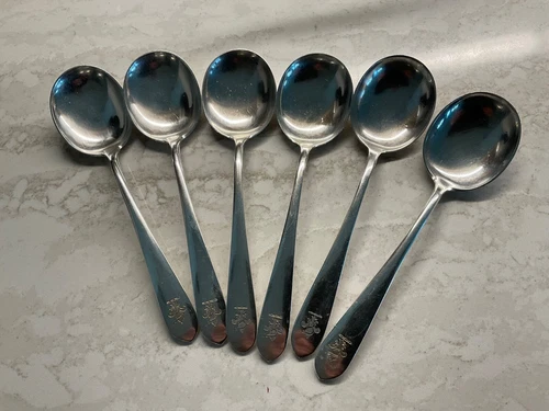 SET OF SIX S.KIRK & SON STERLING SOUP SPOONS with FLEUR-de-lis motiff 256gm wt