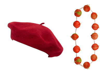 French Day Barett-Kostüm Set – 3-teilig Mit Schnurrbart & Knoblauch-Girlande, Rot