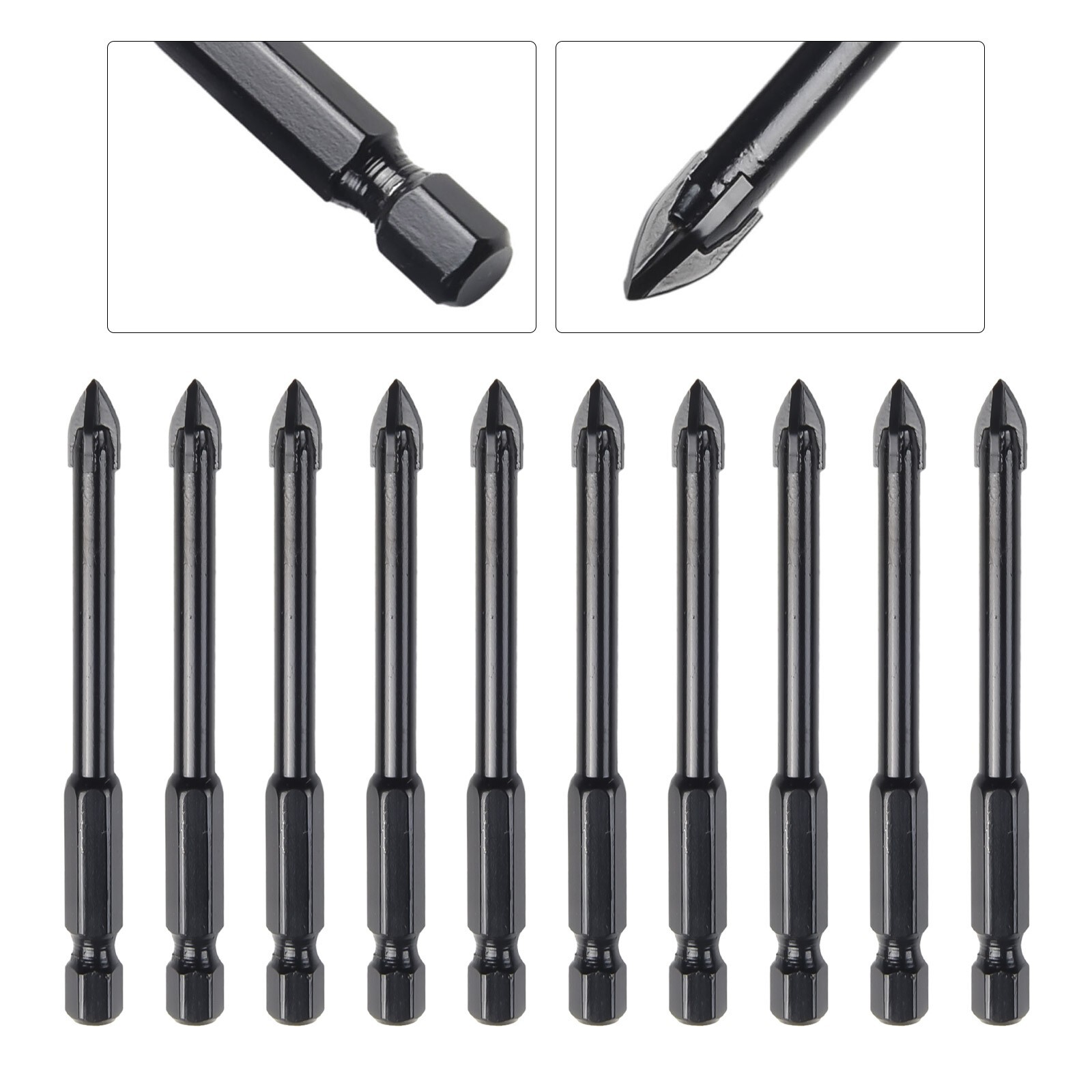 10x Tile Porcelain Drill Bit Marble Ceramic Glass Brick Shank Hex Spear Head,6mm