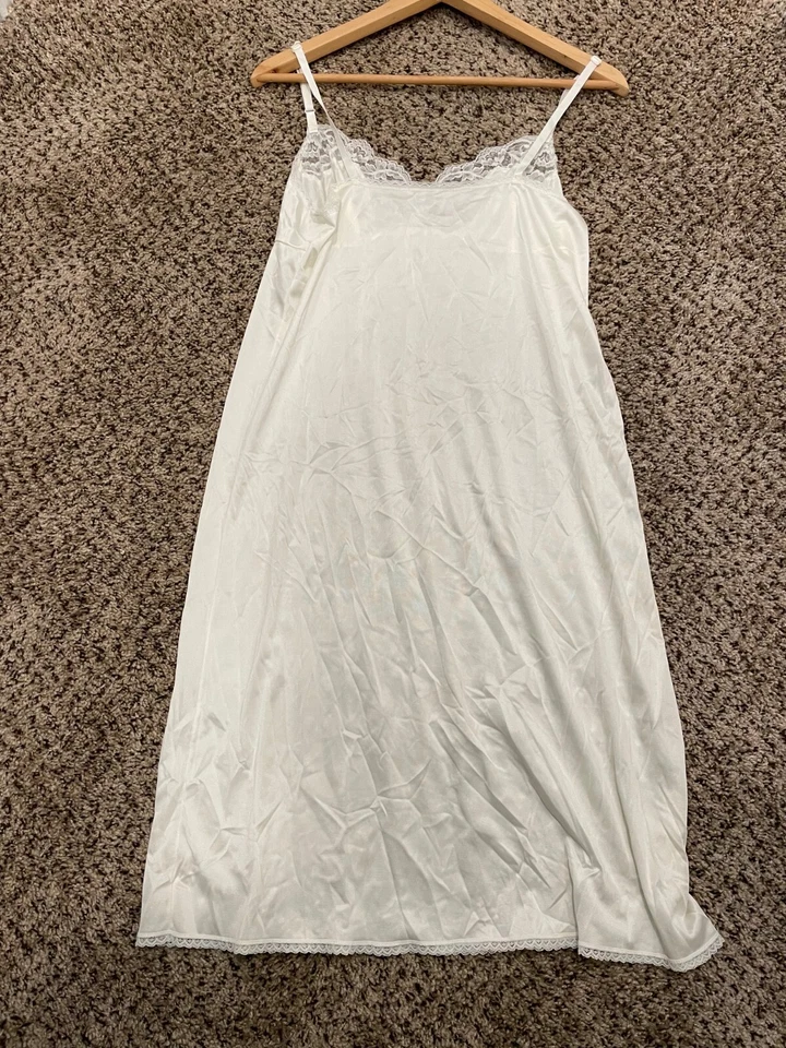 Vestido sin mangas vintage Vassarette para mujer talla 36 EE. UU. mediano blanco satinado encaje delicado Foto 2 de 4