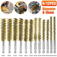 12/6x 1/4 inch Hex Shank Brass Bore Cleaning Wire Brushes 8-19mm for Power Drill