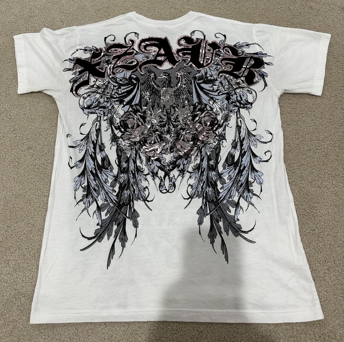 Affliction サーマル xzavier スカル 十字架 mma Xzavier Double Sided Graphic Men's T-Shirt Sz-M Skulls