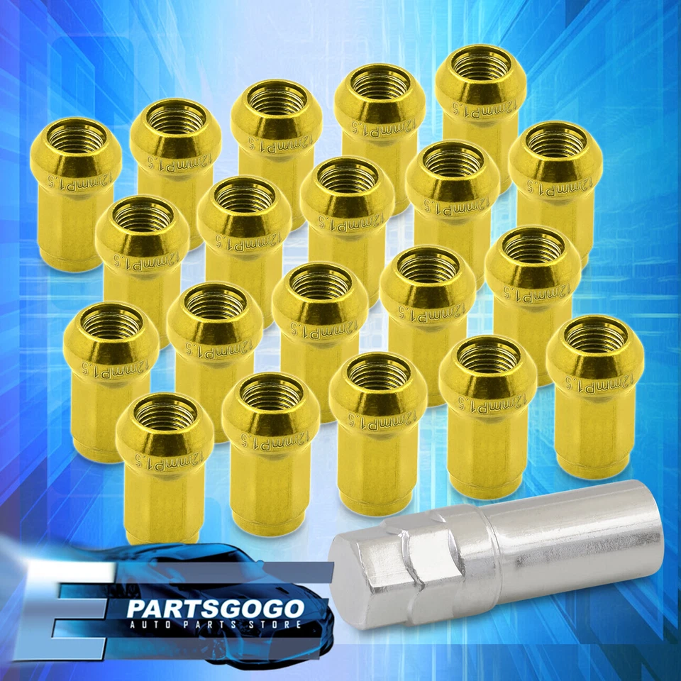 20 Piece M12 X 1.5mm Closed End Acorn Wheel Rims Lug Nuts Steel Gold + Lock Key Foto 3 de 3