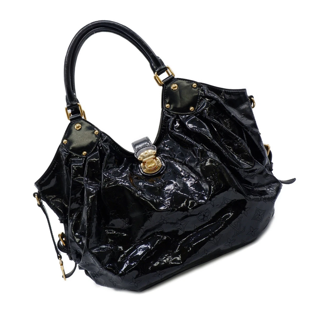 Louis Vuitton Mahina Surya L Hobo Bag Handbag Black Patent Leather Auth