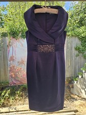 Eliza J Deep Purple Ruched Satin Dress Sweep Collar With jewelled Rhinestones 8