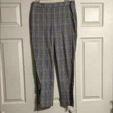 Talbots Size 6 Chatham Ankle Pants Black White Camel Teal Plaid Bi-Stretch