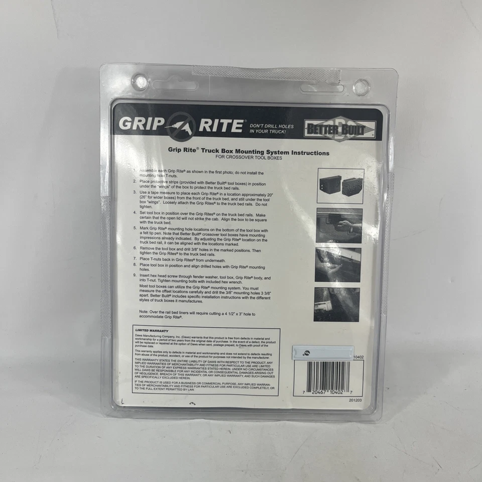 Peça de montagem de caixa de ferramentas Better Built Grip Rite sem perfuração caminhão - NOVO - Imagem 2 de 4