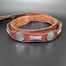Western Leather Concho Embossed Belt 44 Removable Replaceable Buckle