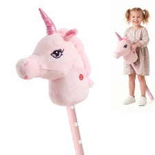 Pink Unicorn Hobby Horse on a Stick with Galloping Sounds Plush Toy for Kids