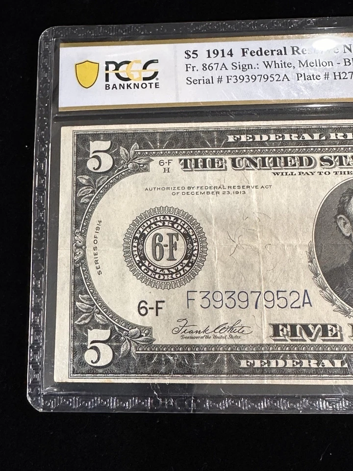 Fr.867A 1914 $5 Five Dollar Federal Reserve Note PCGS VF 30 - Image 4 of 4