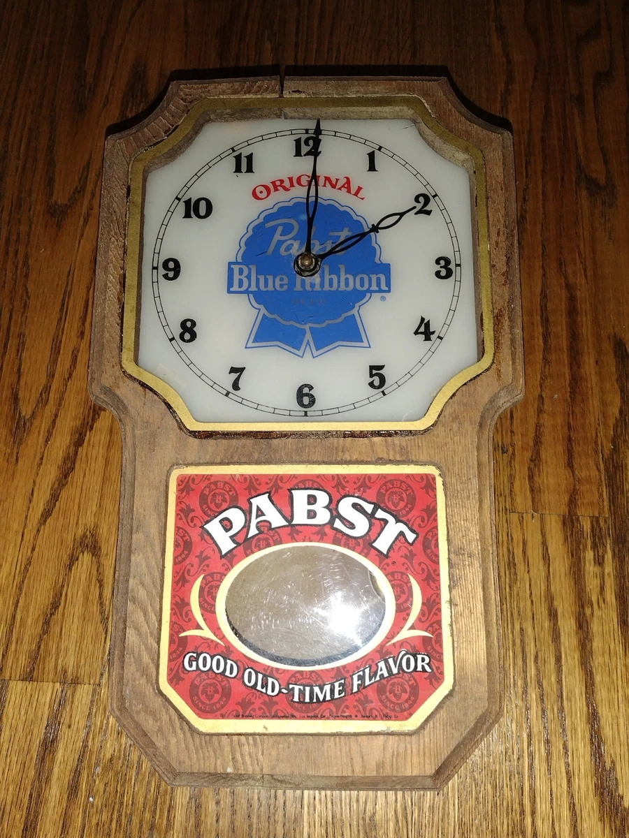 パブスト・ブルーリボン 木製掛時計／ビンテージバーサイン クロック　作動確認済 Vintage Pabst Blue Ribbon Beer Lighted Clock Sign (T609