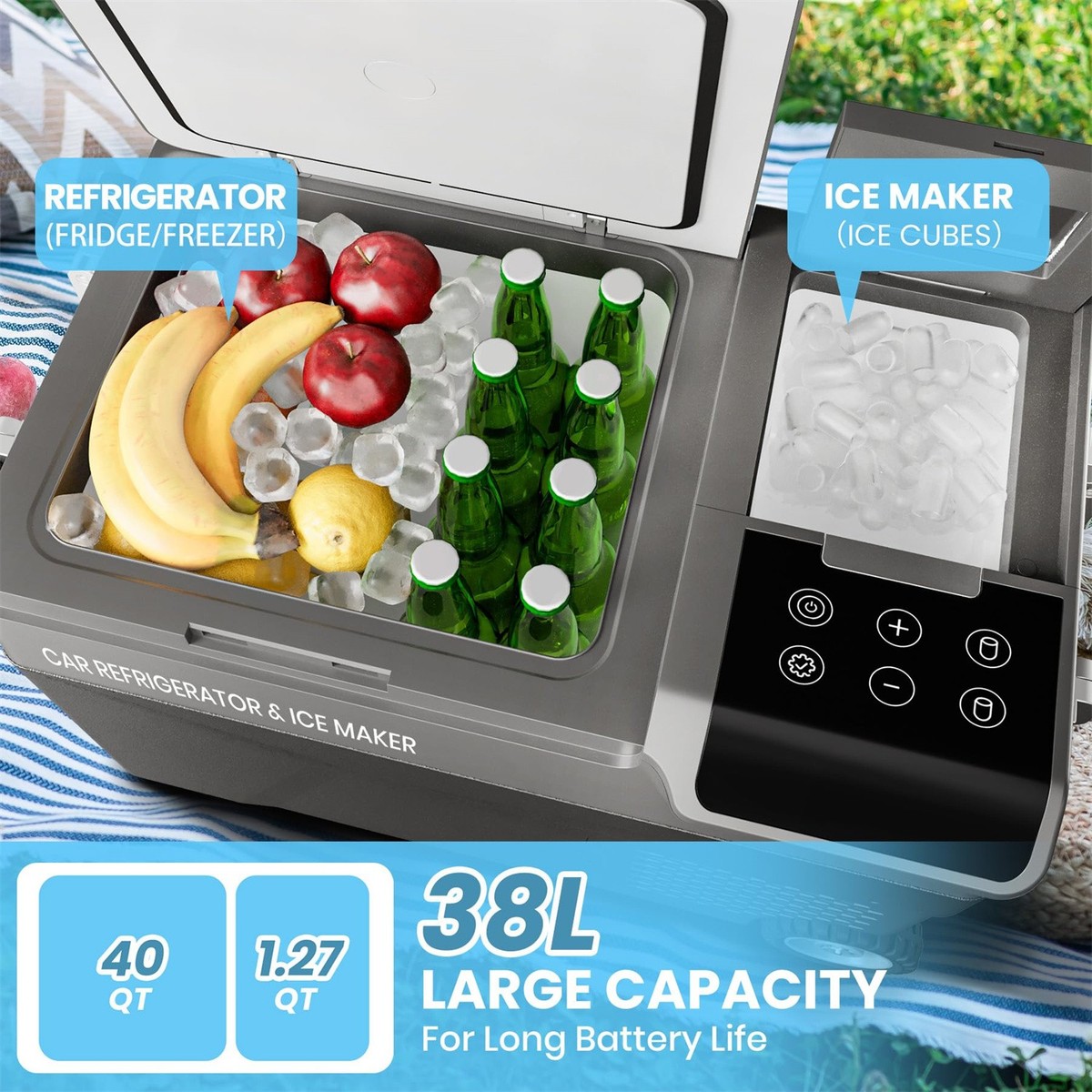 12 Volt Refrigerator with Ice Maker 40QT Electric Cooler Car