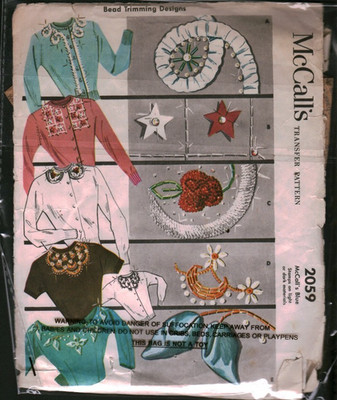 2059 Vintage McCalls SEWING Pattern Misses Embroidery Transfer Bead Trim Design