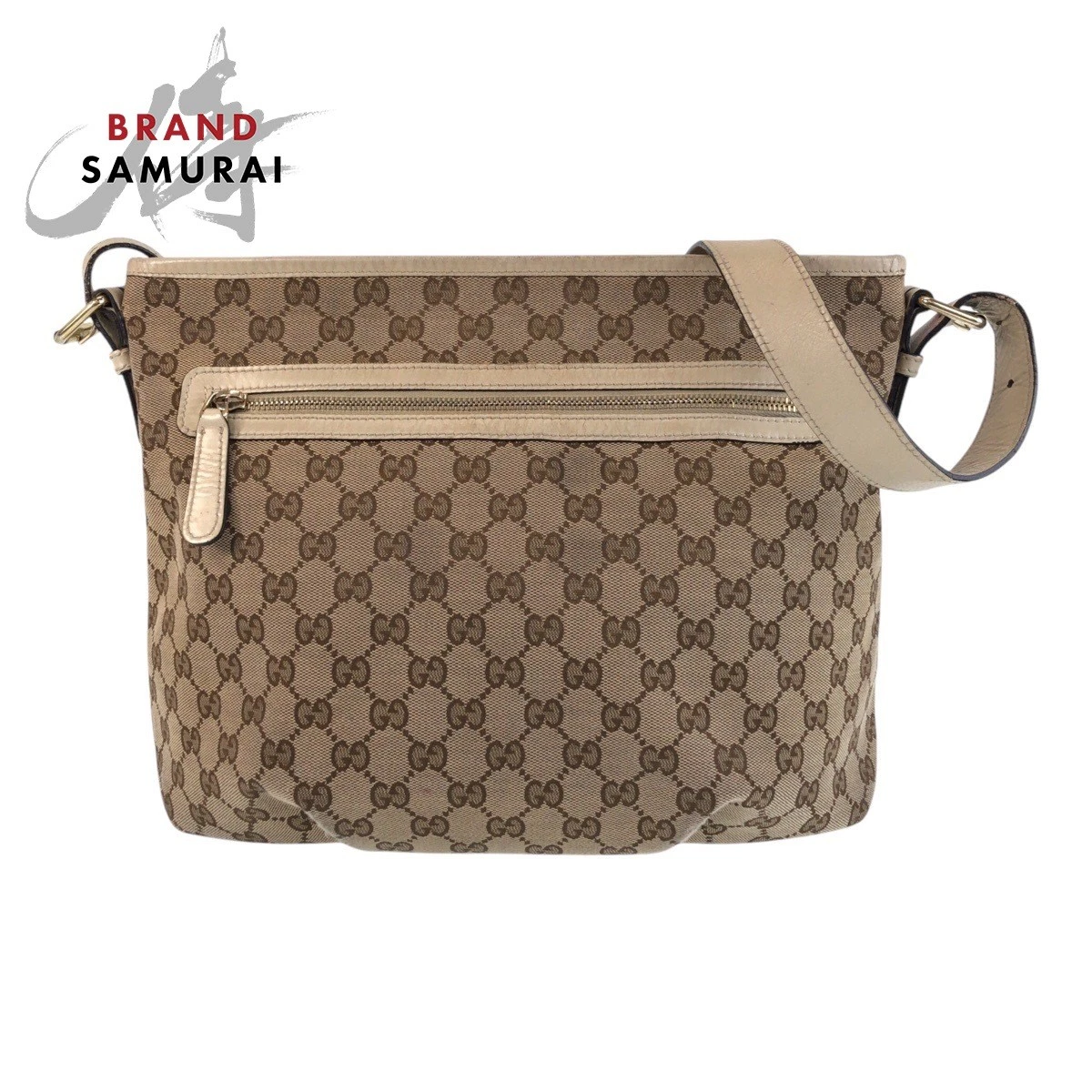 Sac bandoulière Gucci beige ivoire or quincaillerie Gg toile/cuir 388930 Messenge