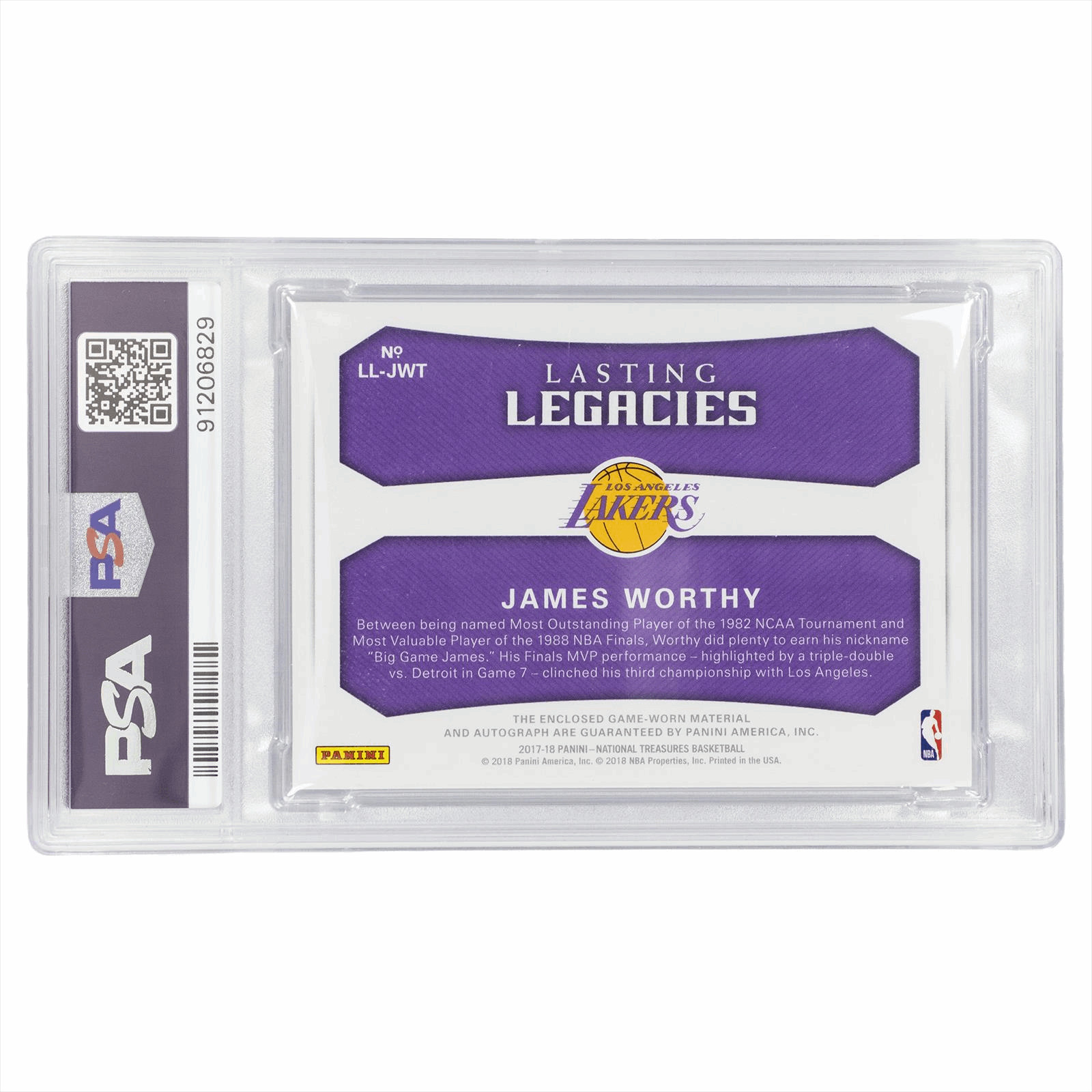 2017 Panini Nat. Treas. James Worthy Lstng Leg. Jer. #JWT PSA MINT 9 AUTO 10 view 2