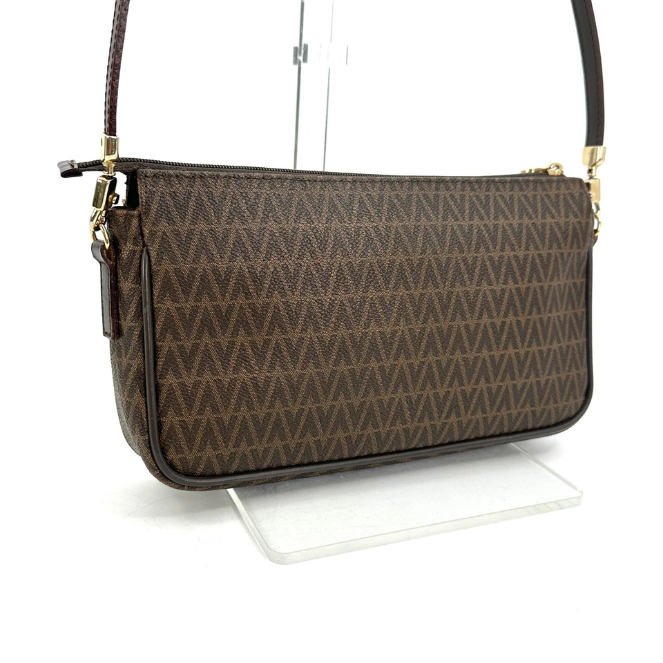 ¡Raro! Mario VALENTINO Mini Bolso de Hombro Bolsa PVC Cuero Marrón Auténtico _0164 Foto 3 de 4