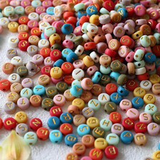 1000Pcs Colourful Acrylic Letter Beads 4x7mm Round Alphabet Beads with Gold Alph