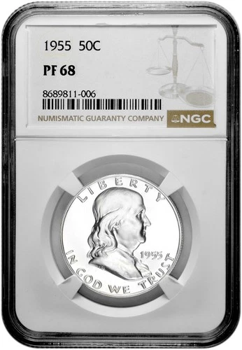 1955 50C Proof Silver Franklin Half Dollar NGC Graded PF 68 in New Holder
