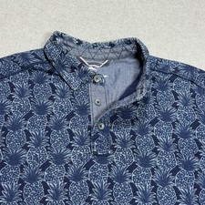 Tommy Bahama Polo Shirt Mens Medium Blue Pineapple Print Brushed Cotton Stretch