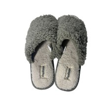 Dearfoams Platform Terry Slide Slippers Womens XL 11-12 Green Faux Fur NWT