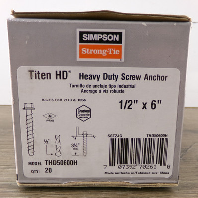 Simpson Anchors THD50600H 1/2'' x 6'' Titen HD Heavy Duty Screw Anchors 20/pk S7