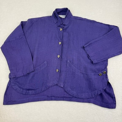 Itemz Chris Baumgartner Linen Jacket Women OS Purple Lagenlook Boho Layering