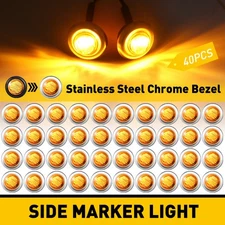 40x 3/4" Amber LED Side Marker Light Bullet Clearance Lights Chrome Base 12V