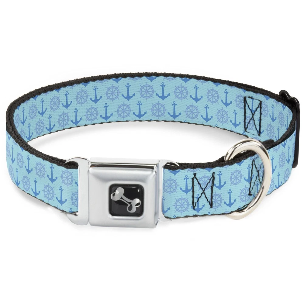 Dog Collar Bone Anchor2/Helm Monogram Blues WIDE-Small 13-17"