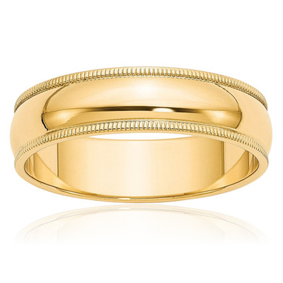 10K Solid Yellow Gold Dome 6mm Wide Comfort Fit Milgrain Half Round Wedding