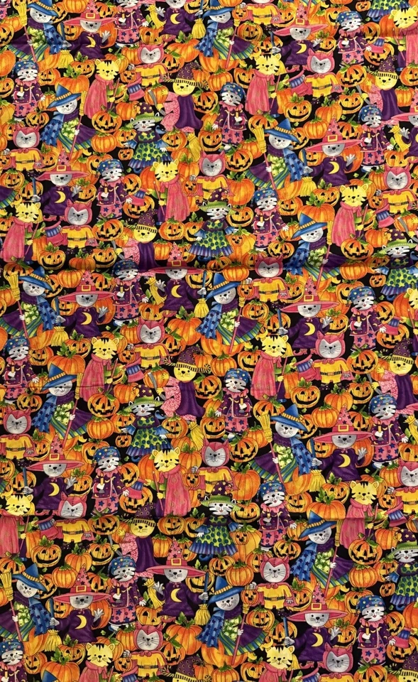 David Textiles Fabric Colorful Halloween Cats In Costumes Pumpkins 36 x 44” - Image 2 of 3