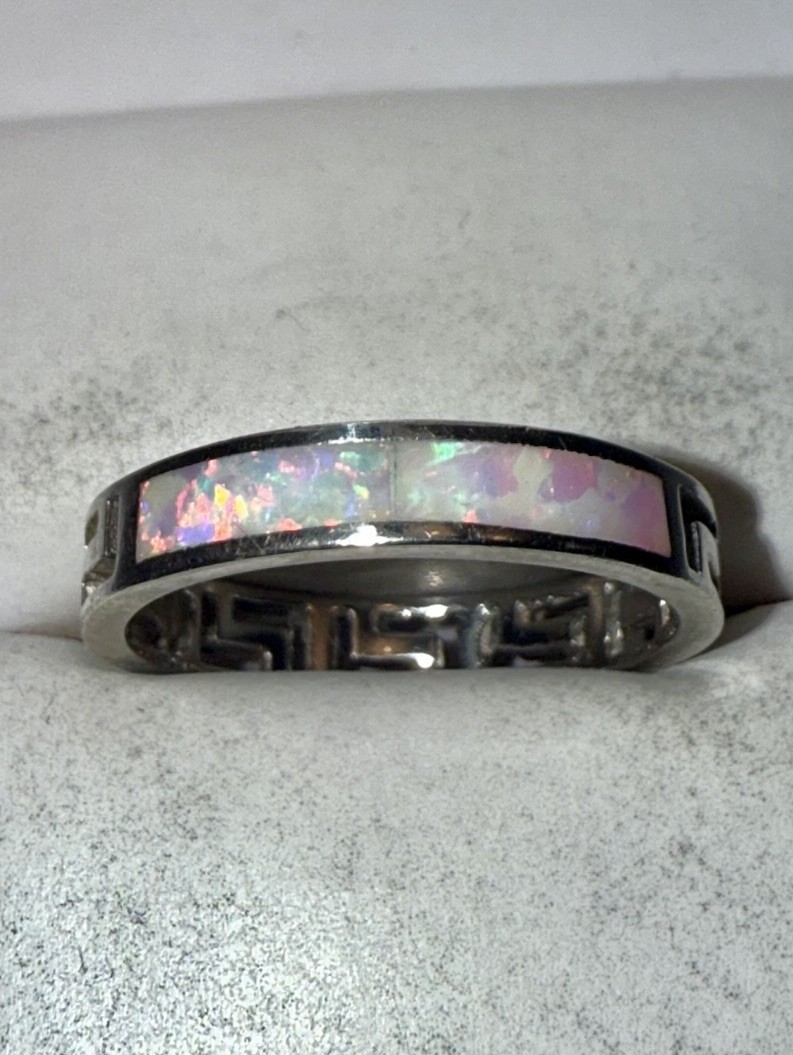 ESTATE Solid Sterling Silver Fire Opal Inlay Gree… - image 1