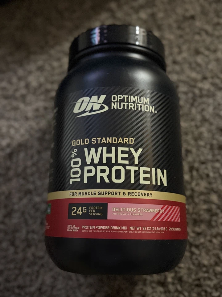 Wow😱😨1 Optimum Nutrition Gold Standard Delicioso Sabor Fresa Proteína-2 lb Foto 3 de 4