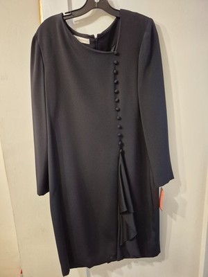 Vintage Dress Size 13/14  Ildi Marshall Black Long Sleeve Silk Button Trim W/Tag