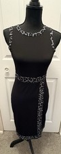Michael Kors Sleeveless Black Midi Dress With Gray Animal Trim, Size P