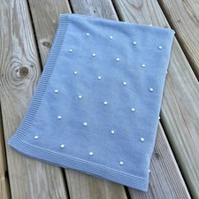 Pottery Barn Kids Blanket Throw Baby Blanket Blue Knit White Dot 100 Cotton