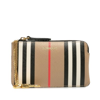 Burberry Check Coin Case Beige Multicolor PVC Leather Women's