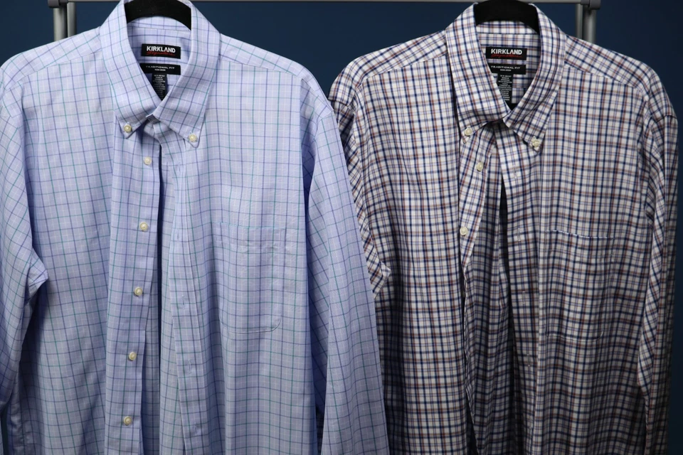Lot 2 Kirkland Men’s Traditional Fit Non‑Iron Plaid Dress Shirts 16.5 36‑37 48" - Image 2 of 4