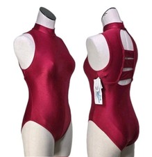 Body Wrappers VTG 80s Open Back High Neck Turtleneck Dance Leotard Red Size AS
