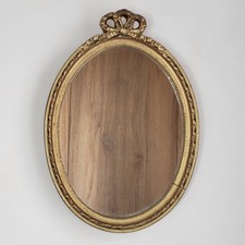 Miroir Ovale en Bois Doré avec Nœud Style Rocaille Vintage 29,5 x 20,5 cm