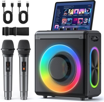 Karaoke Maschine 2 Mikrofonen Bluetooth Lautsprecher RGB LED TWS/TFKarte/USB/AUX