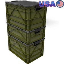 Stackable Heavy Duty Plastic Storage Crates W/ Lids Waterproof Containers New