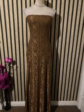 Prettylittlething Bronze Shimmer Strapless Maxi Evening Dress 8/10 Xmas Party