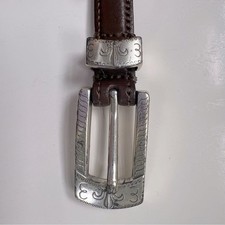 Leather Belt Western Brown Silver Cowboy Cowgirl Rodeo Boho Size 30 32 Waist